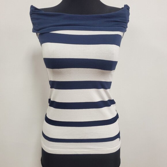 Vintage Abercrombie & Fitch Women Cute Stretch Striped Tank Size L Blue Nautical - Picture 1 of 10